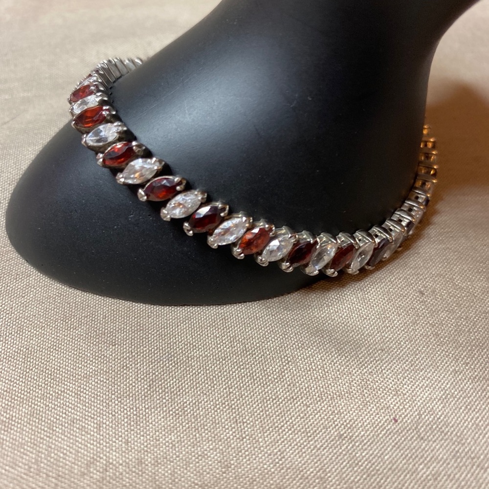 Sterling Silver and Garnet and SZ stone bracelet